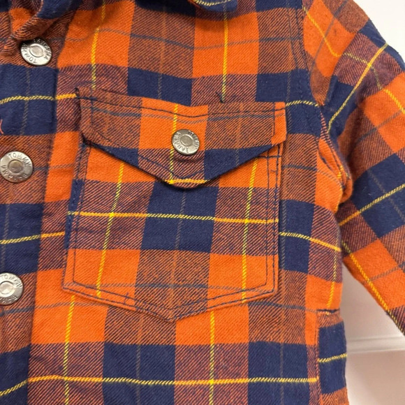 NWT Tommy Bahama Boy’s XS 4 Flannel Shacket Sherpa Lined Orange Blue Shirt NEW - Picture 3 of 7